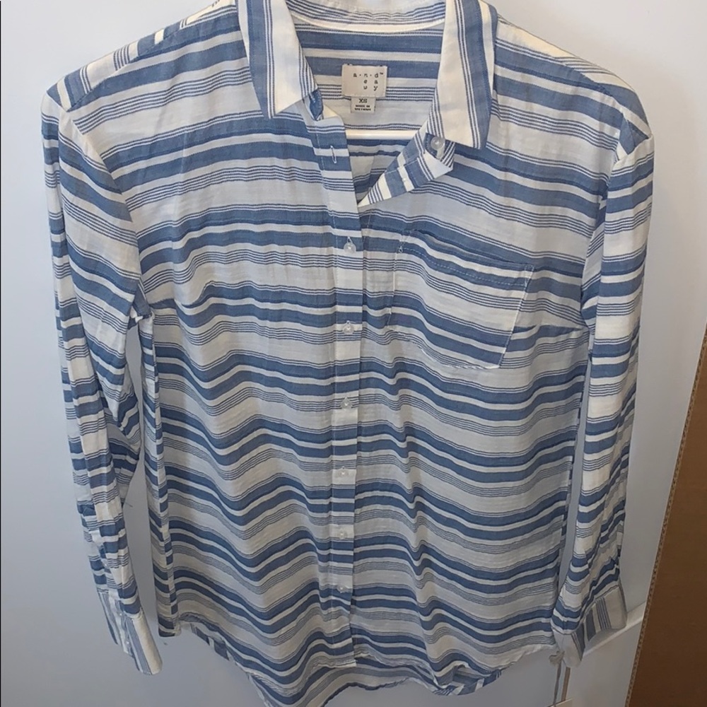 Blue and White Striped Collared Shirt